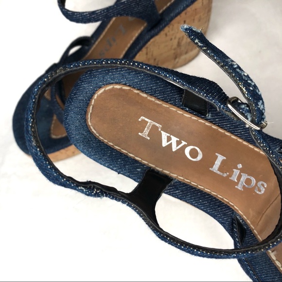 Two Lips Ali Denim Cork Wedge Heel Platform Summer Shoes 7 M - Picture 2 of 8